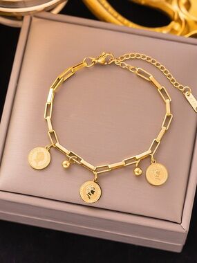 Gold Coin Charm Bracelet for Women - Elegant Gold Chain Bracelet